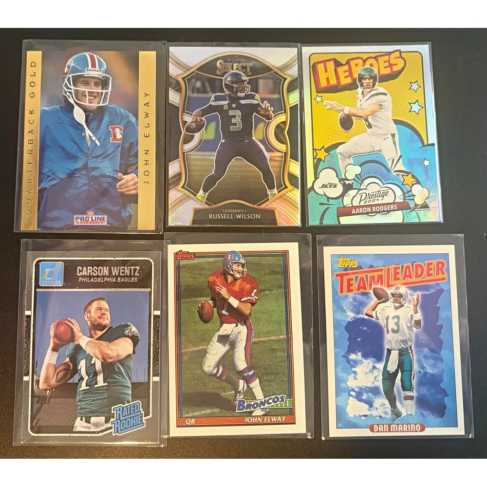 John Elway Dan Marino Aaron Rodgers Russell Wilson Wentz RC NFL 6 Card Lot